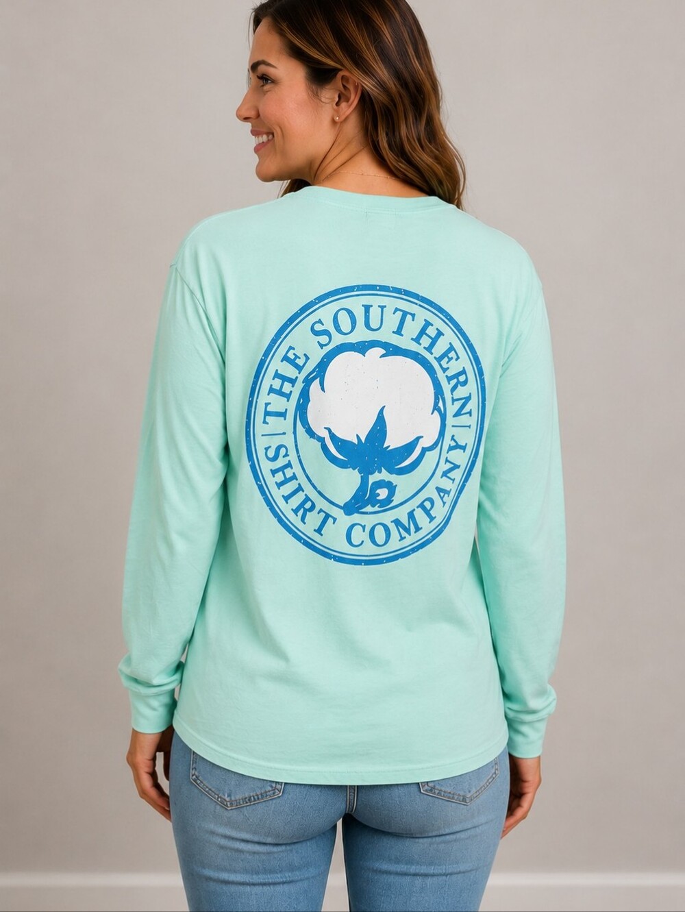The Southern Shirt Company Long Sleeve Pocket Tee T-shirt Comfort Cotton Aqua S
